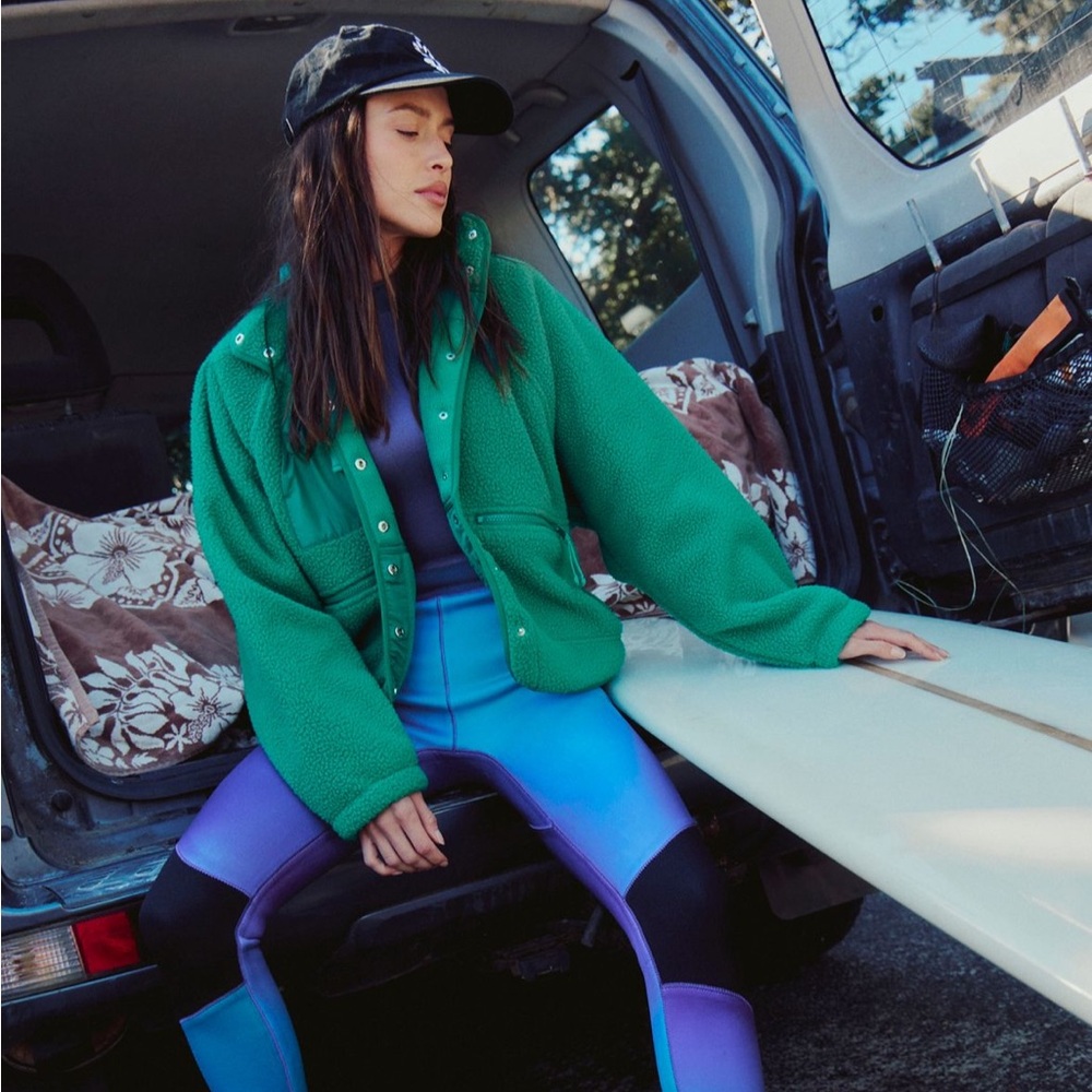 FP Movement by Free People Green Fleece Snap-Front Jacket